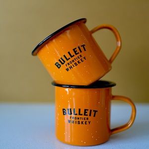 SET OF 2 New Bulleit Bourbon Limited Holiday Gift Edition Orange Enamel Mugs